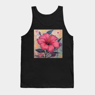 Folk Art Pink Hibiscus Flower Tile Pattern Tank Top